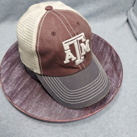 Texas A&M Aggies Trucker Cap Adjustable Brown & Beige Cotton/Mesh Embroidered Lo - Picture 6 of 9